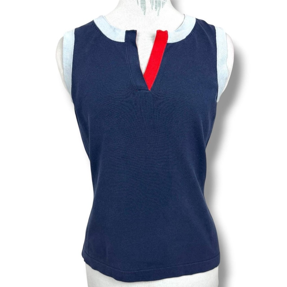 Isaac Mizrahi Navy Silk Blend Contrast Trim Tank Sz M - Picture 4 of 7